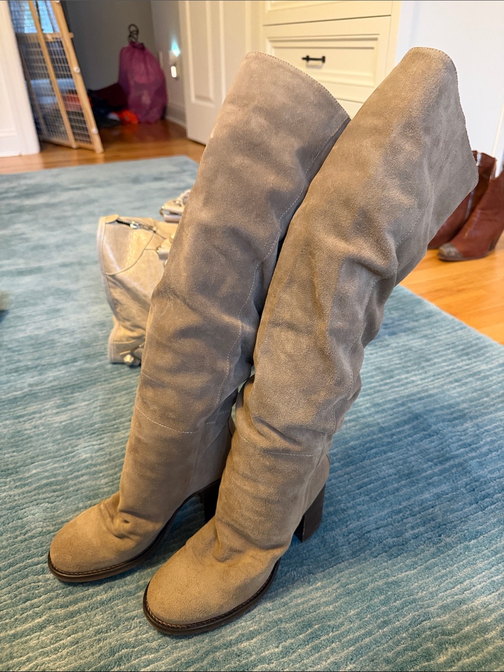Free People Over-the-Knee Suede Boots in Taupe